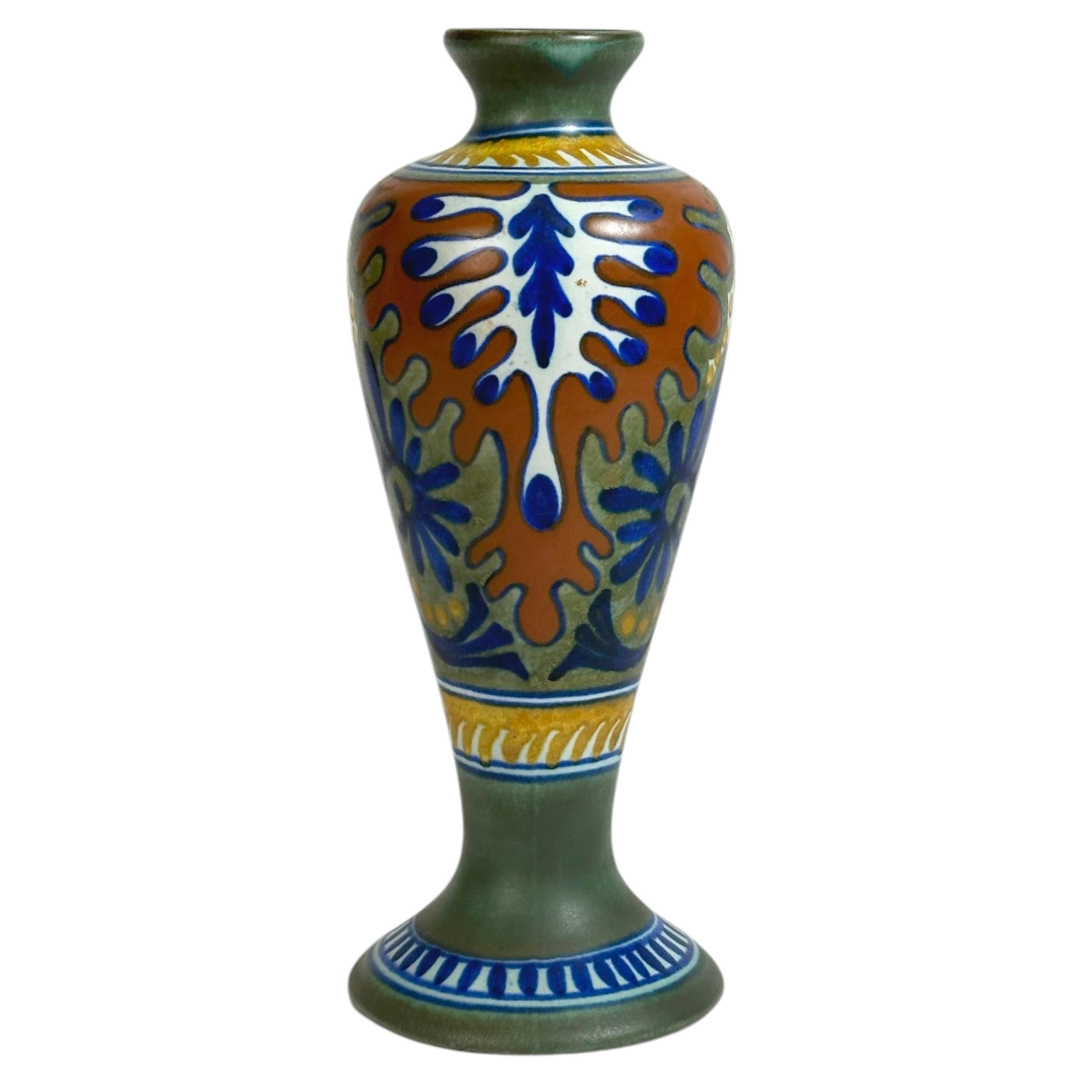 Dutch Gouda Pottery Vase, Rhodian Pattern, Art Nouveau Style, Holland, 1930s