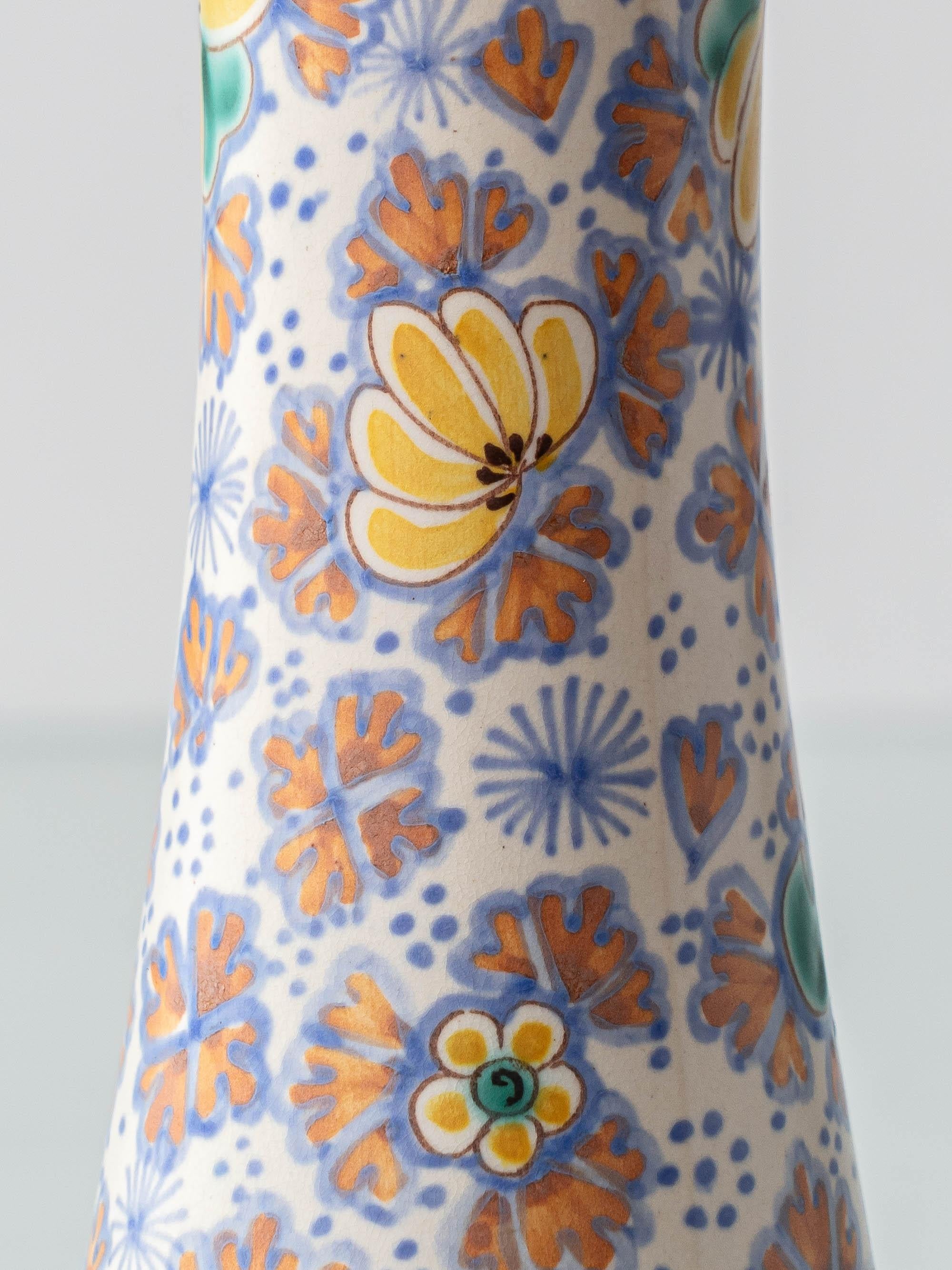 Pair of Colorful Art Nouveau Ceramic Table Lamps, 1918, New Lampshades For Sale 3