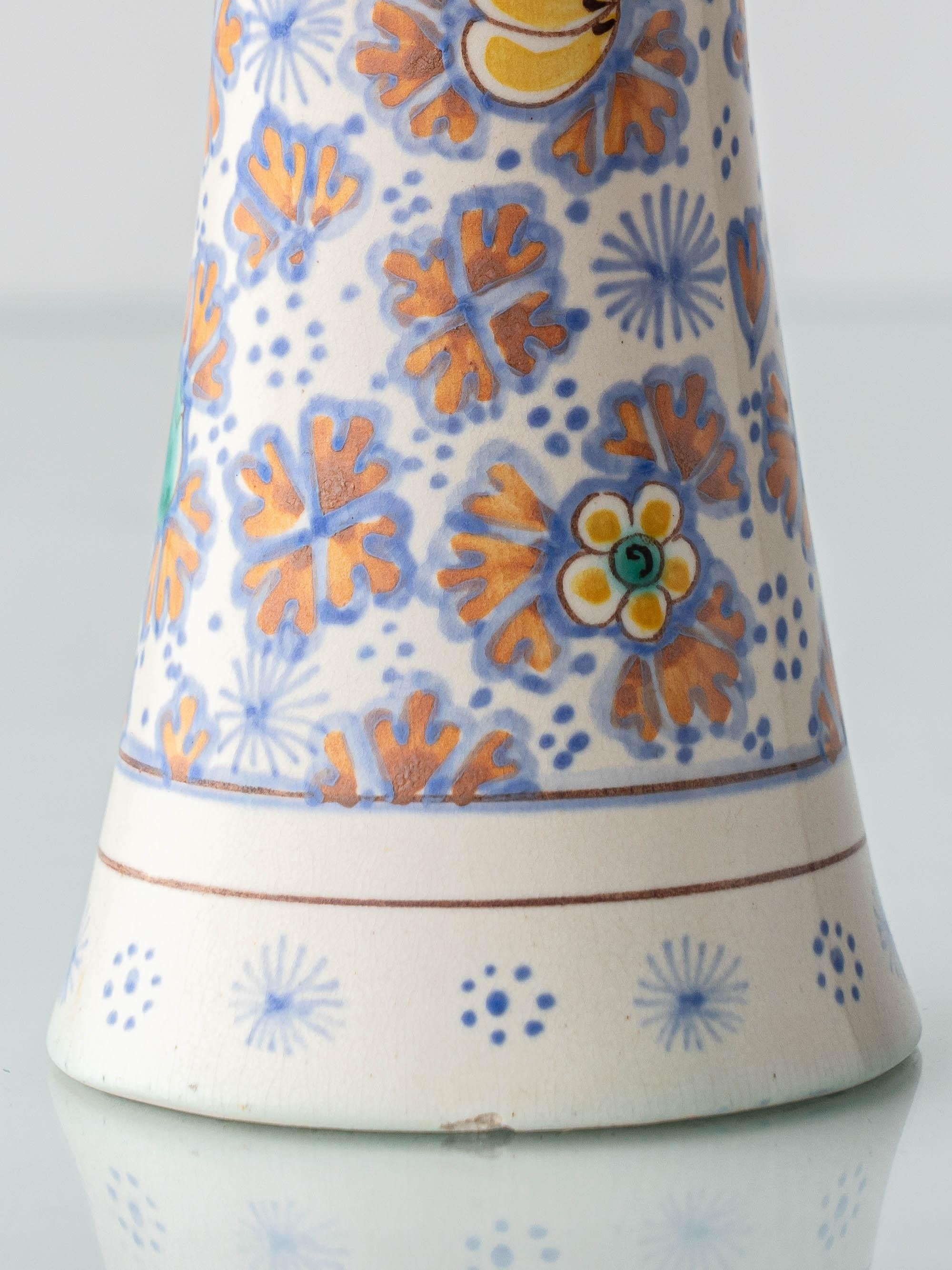 Pair of Colorful Art Nouveau Ceramic Table Lamps, 1918, New Lampshades For Sale 5