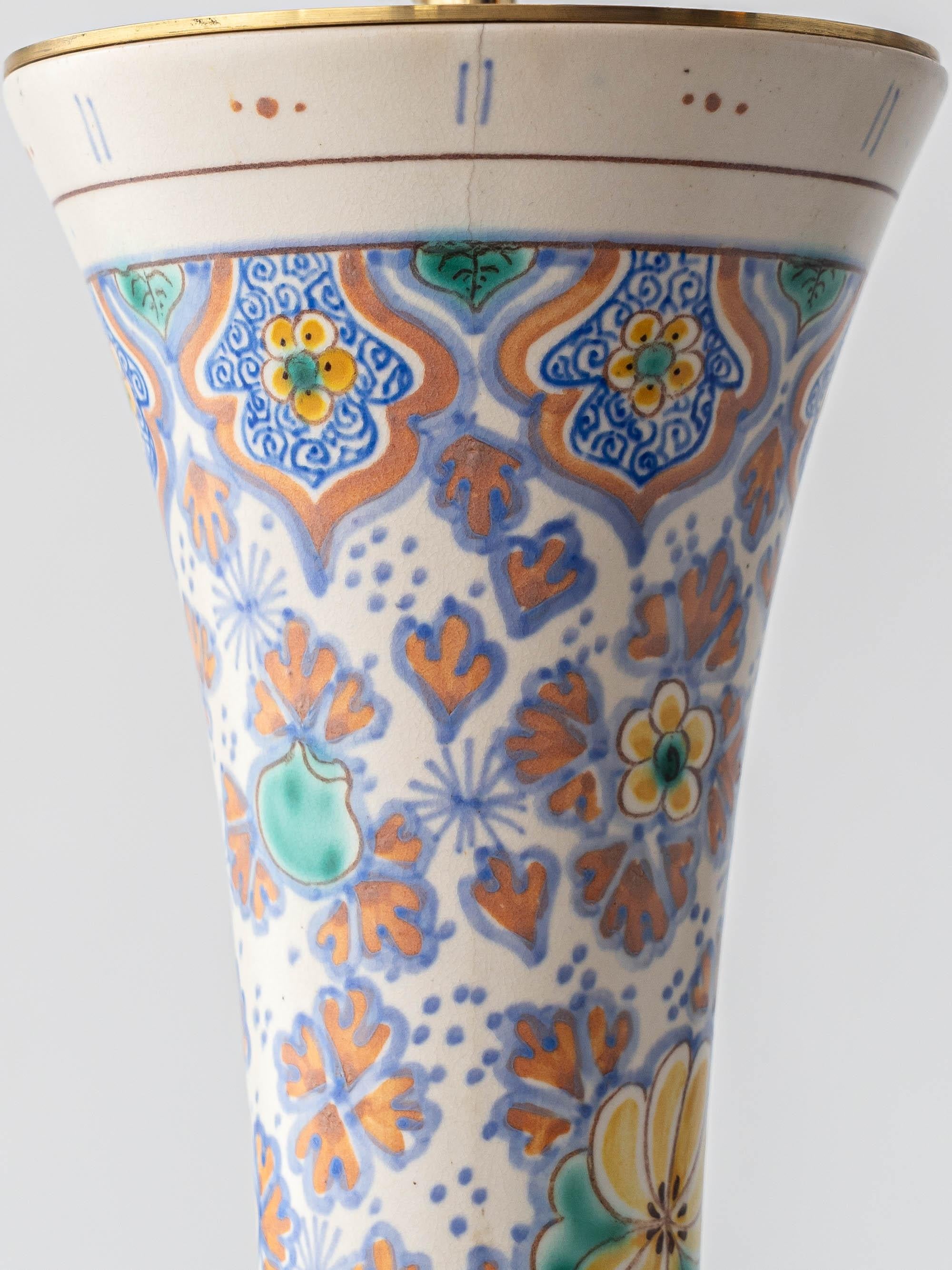 Pair of Colorful Art Nouveau Ceramic Table Lamps, 1918, New Lampshades For Sale 7