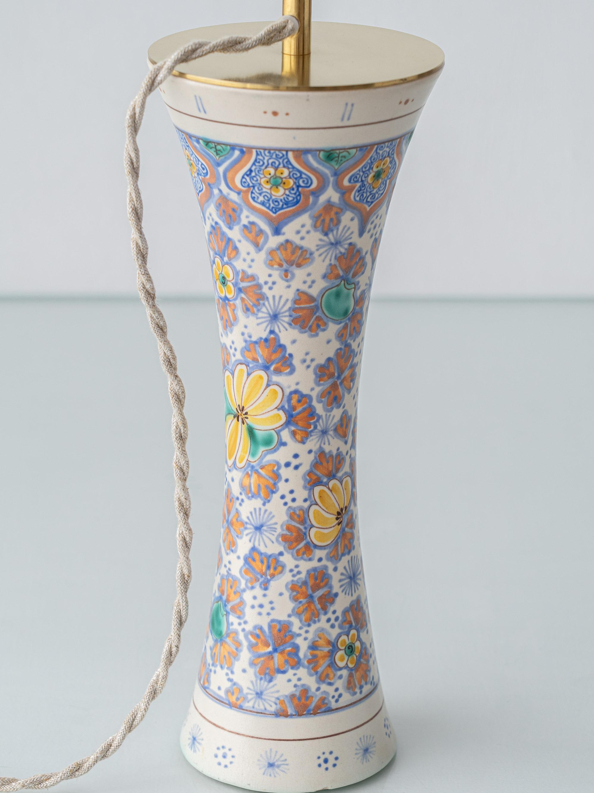 Pair of Colorful Art Nouveau Ceramic Table Lamps, 1918, New Lampshades For Sale 9