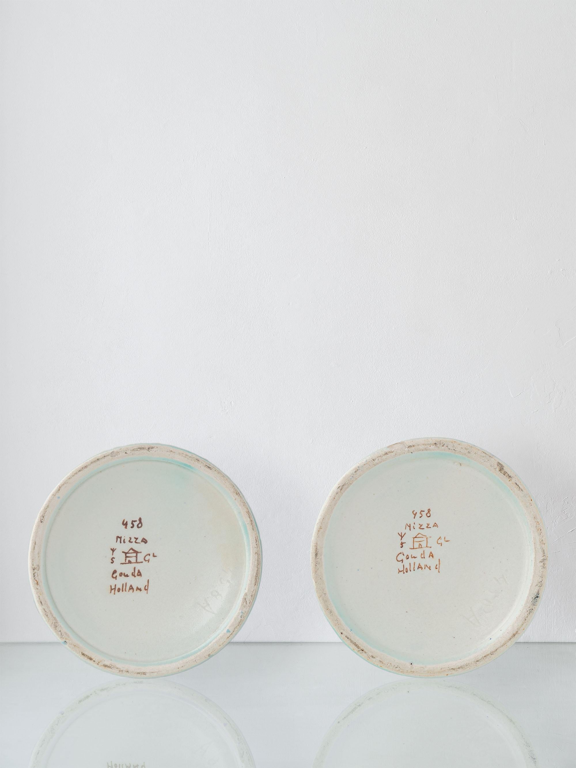 Brass Pair of Colorful Art Nouveau Ceramic Table Lamps, 1918, New Lampshades For Sale