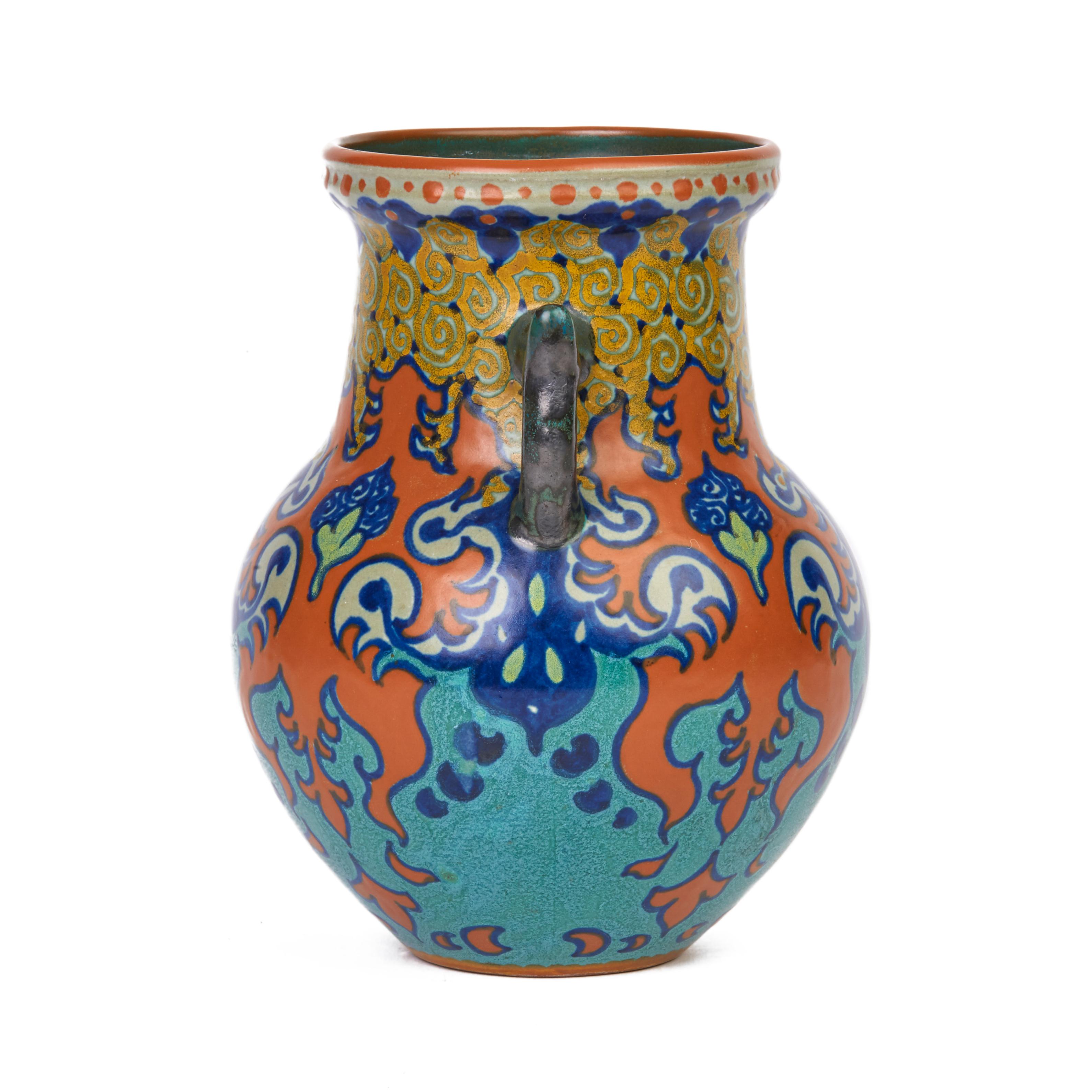 Dutch Gouda Westland Pattern Twin Handled Art Pottery Vase, 1924 2