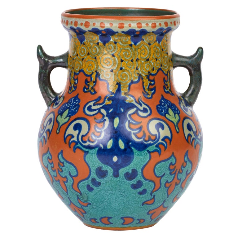Dutch Gouda Westland Pattern Twin Handled Art Pottery Vase, 1924 at 1stDibs  | gouda pottery, gouda ceramics, dutch art pottery