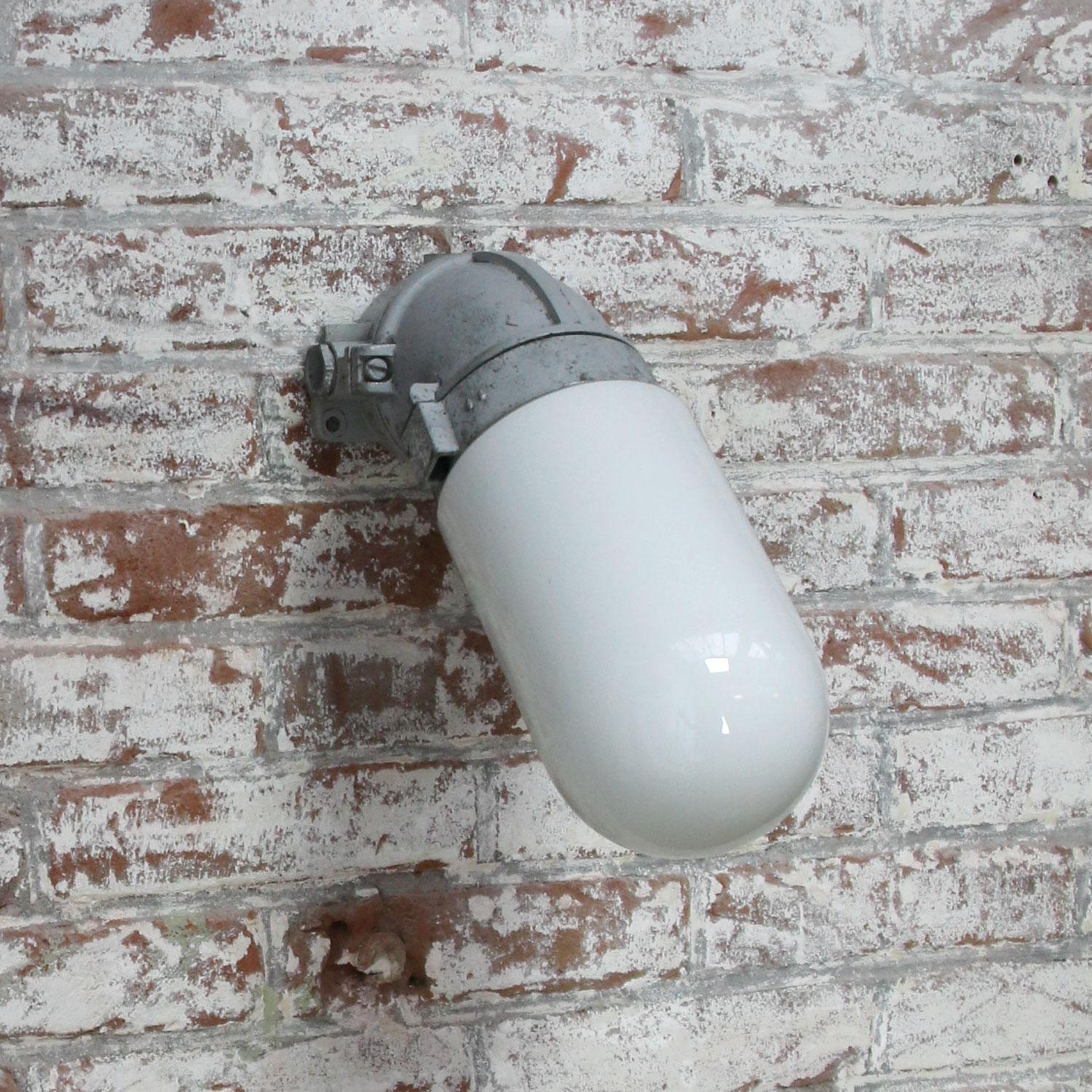 Cast Dutch Gray 45º Vintage Industrial Opaline Milk Glass Wall Lamp Scone