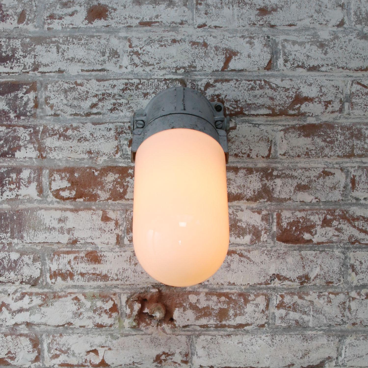 Dutch Gray 45º Vintage Industrial Opaline Milk Glass Wall Lamp Scone In Good Condition In Amsterdam, NL