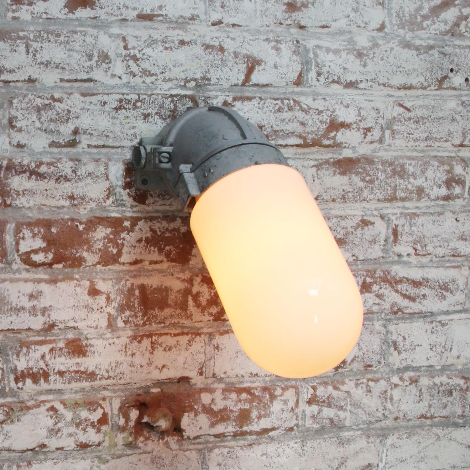 20th Century Dutch Gray 45º Vintage Industrial Opaline Milk Glass Wall Lamp Scone