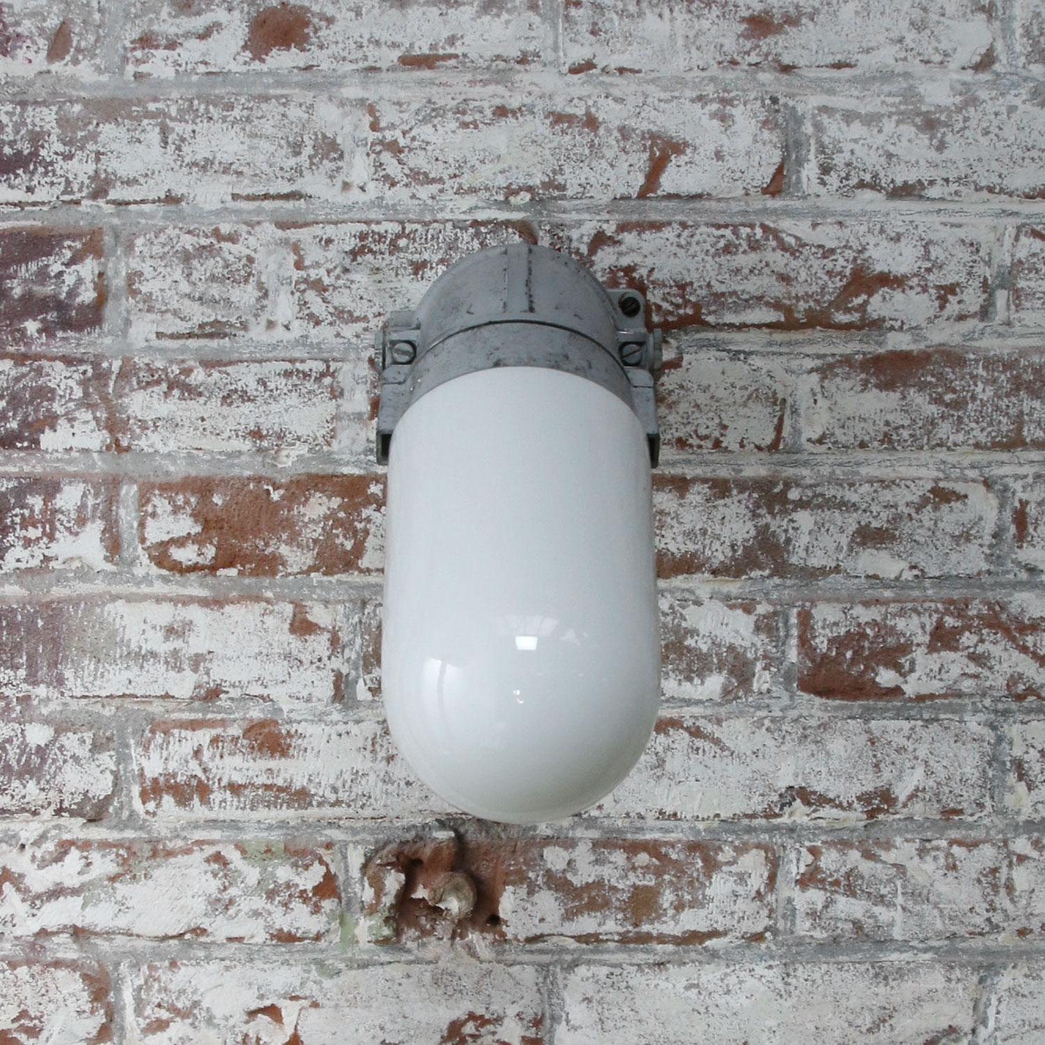 Dutch Gray 45º Vintage Industrial Opaline Milk Glass Wall Lamp Scone 1