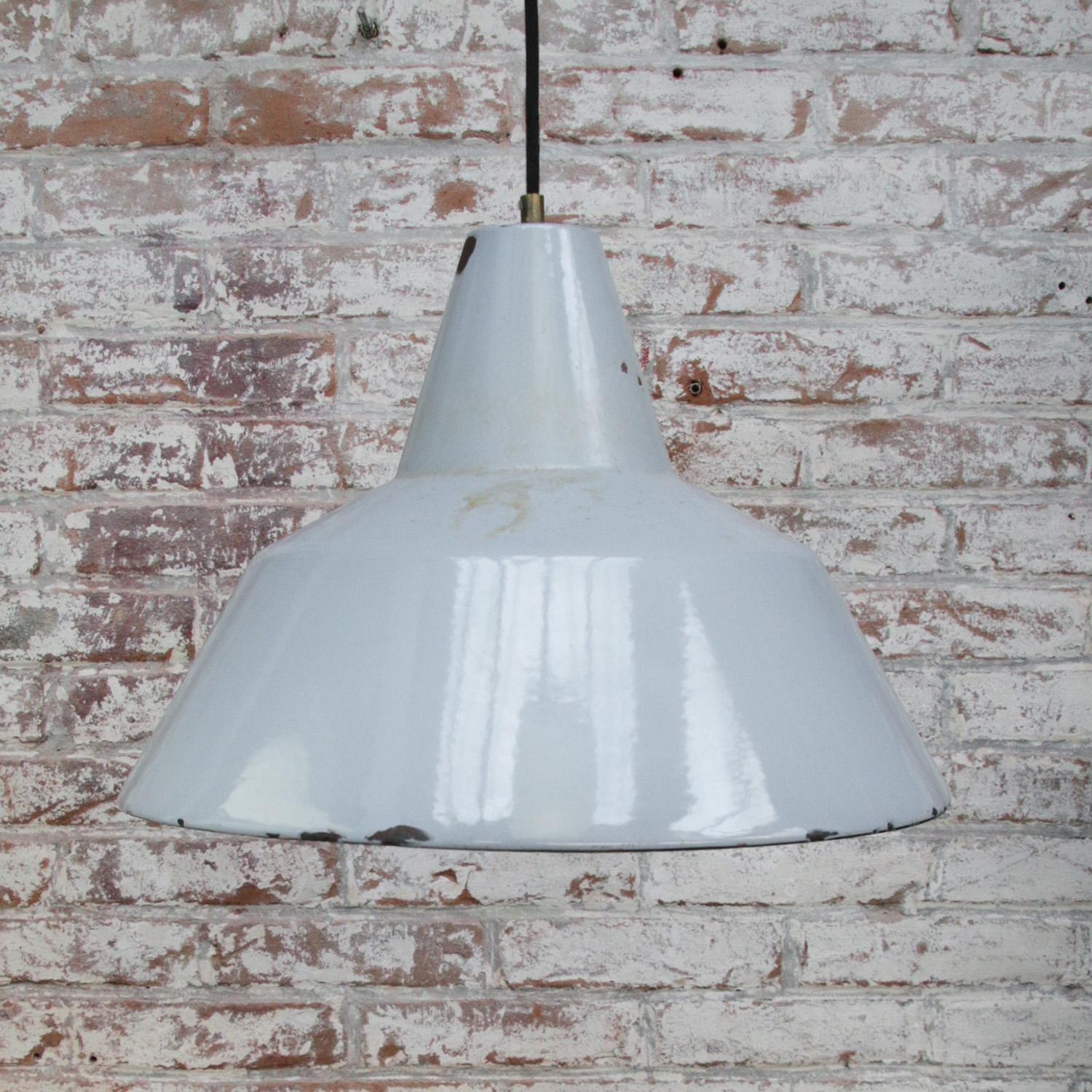20th Century Dutch Gray Enamel Vintage Industrial Factory Pendant Lights by Philips For Sale