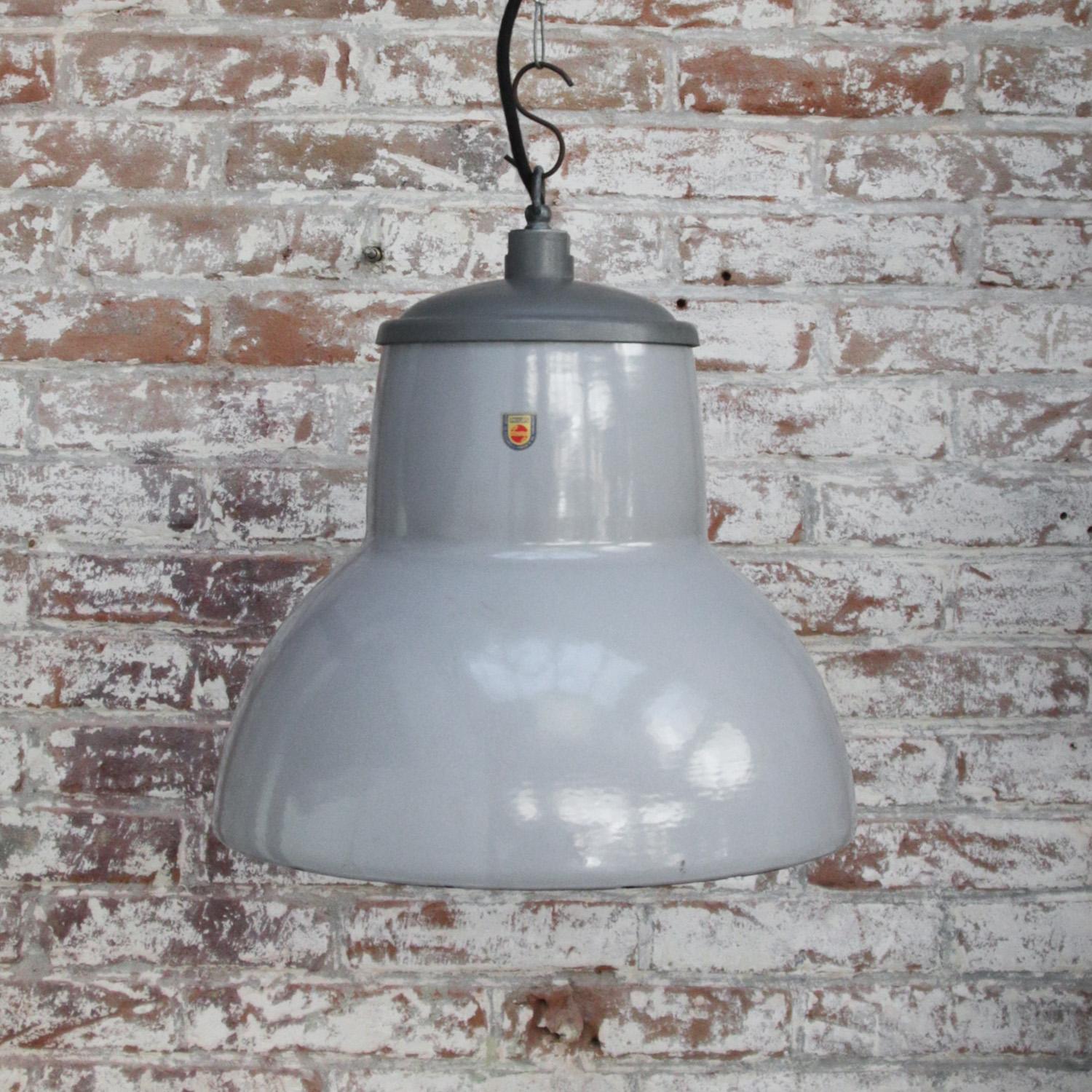 Dutch Gray Enamel Vintage Industrial Pendant Light by Philips For Sale 2