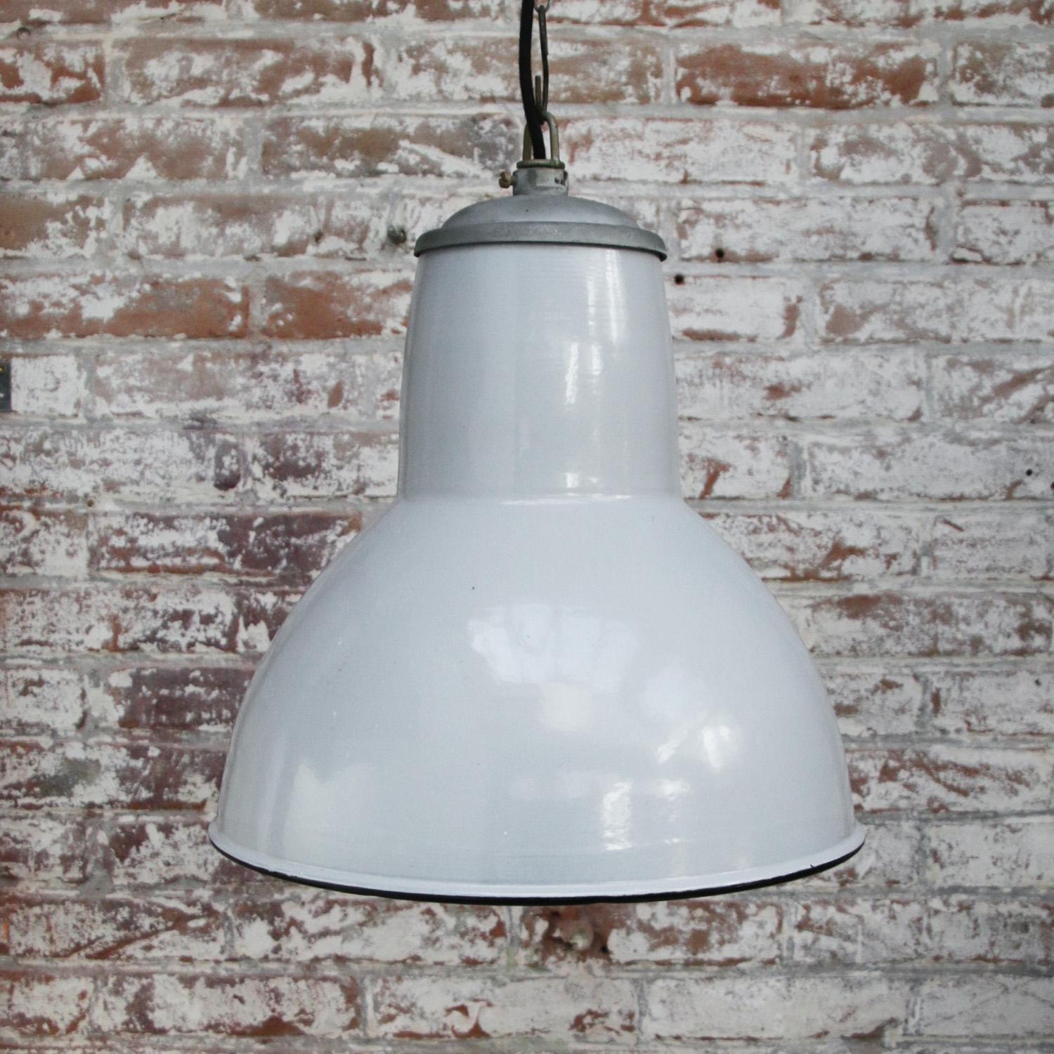 20th Century Dutch Grey Enamel Vintage Industrial Pendant Lights by Philips For Sale