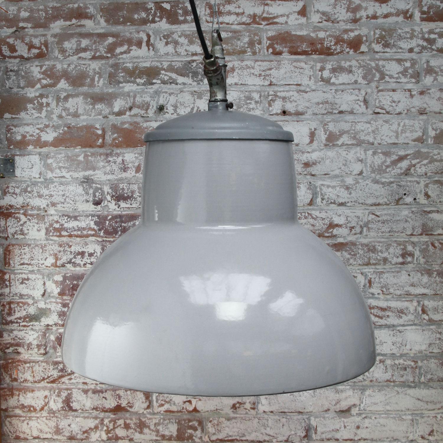Dutch Gray Enamel Vintage Industrial Pendant Lights by Philips 2