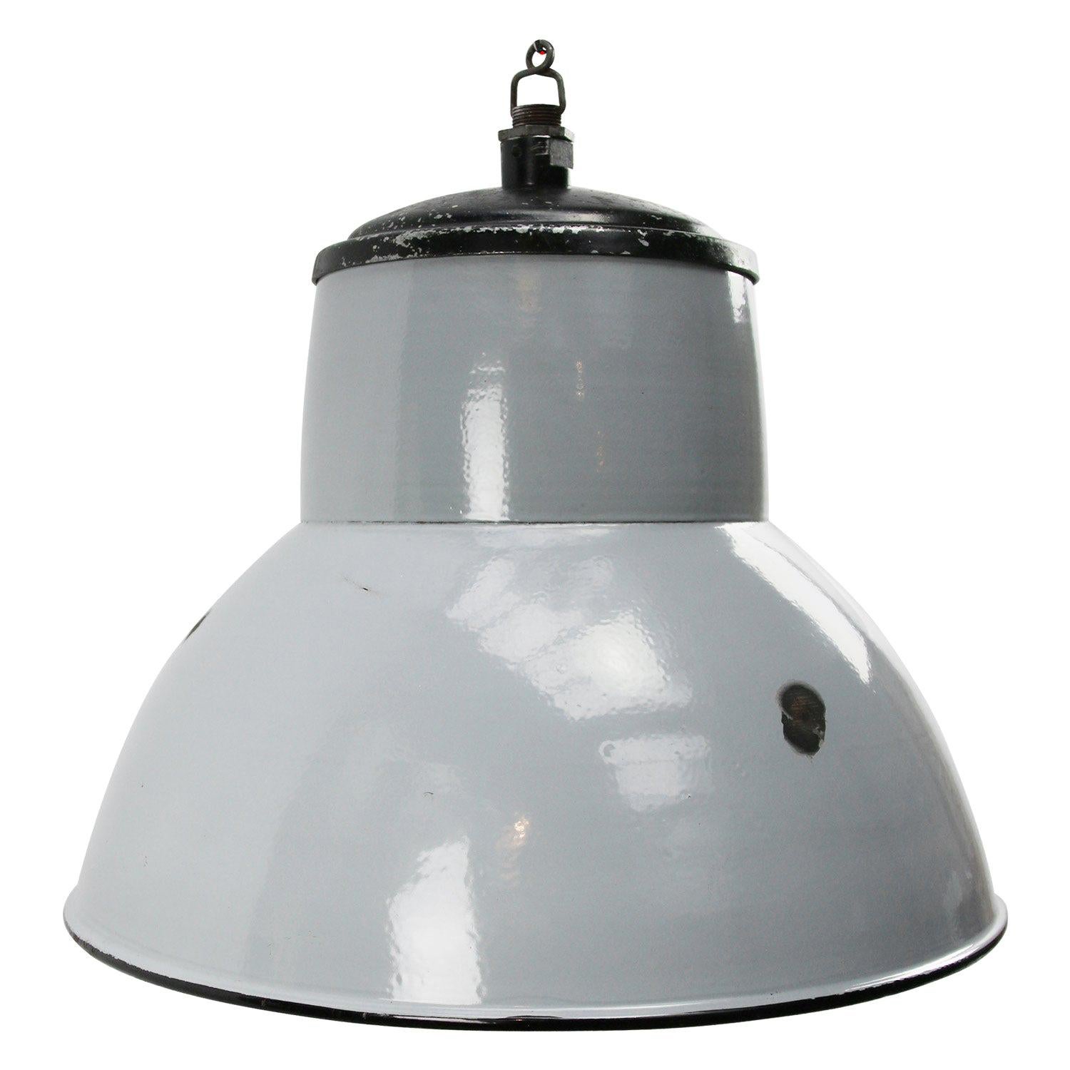 Dutch Gray Enamel Vintage Industrial Pendant Lighs by Philips