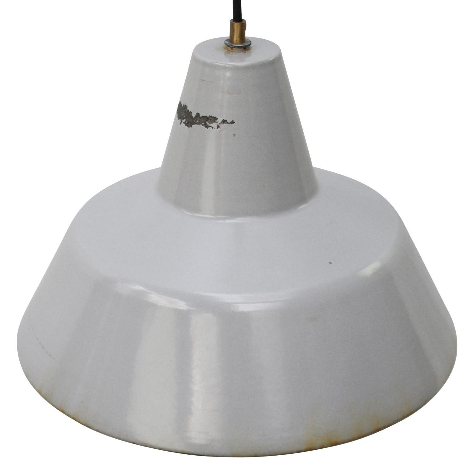 Dutch industrial hanging lamp by Philips
Grey enamel white interior

Weight: 2.00 kg / 4.4 lb

Priced per individual item. All lamps have been made suitable by international standards for incandescent light bulbs, energy-efficient and LED