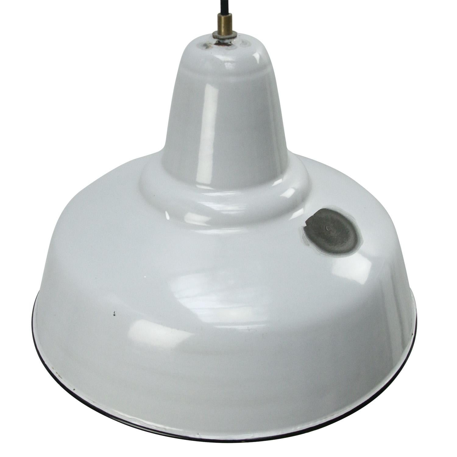 Dutch industrial hanging lamp by Philips.
Grey enamel white interior.

Weight: 2.00 kg / 4.4 lb.

Priced per individual item. All lamps have been made suitable by international standards for incandescent light bulbs, energy-efficient and LED