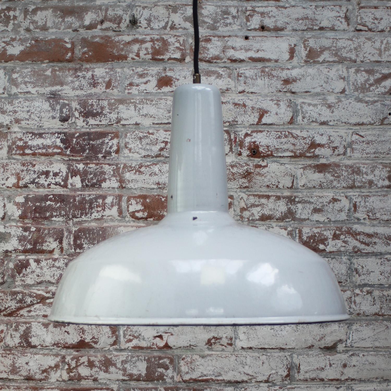 20th Century Dutch Grey Enamel Vintage Industrial Factory Pendant Lights by Philips For Sale