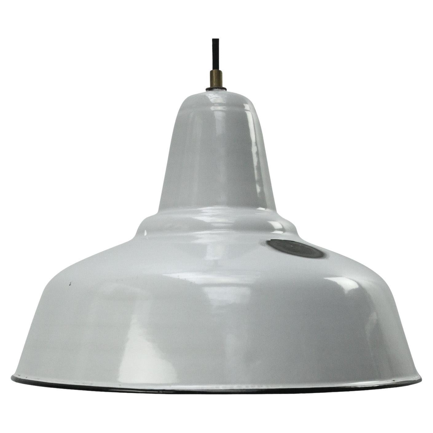 Dutch Grey Enamel Vintage Industrial Factory Pendant Lights by Philips