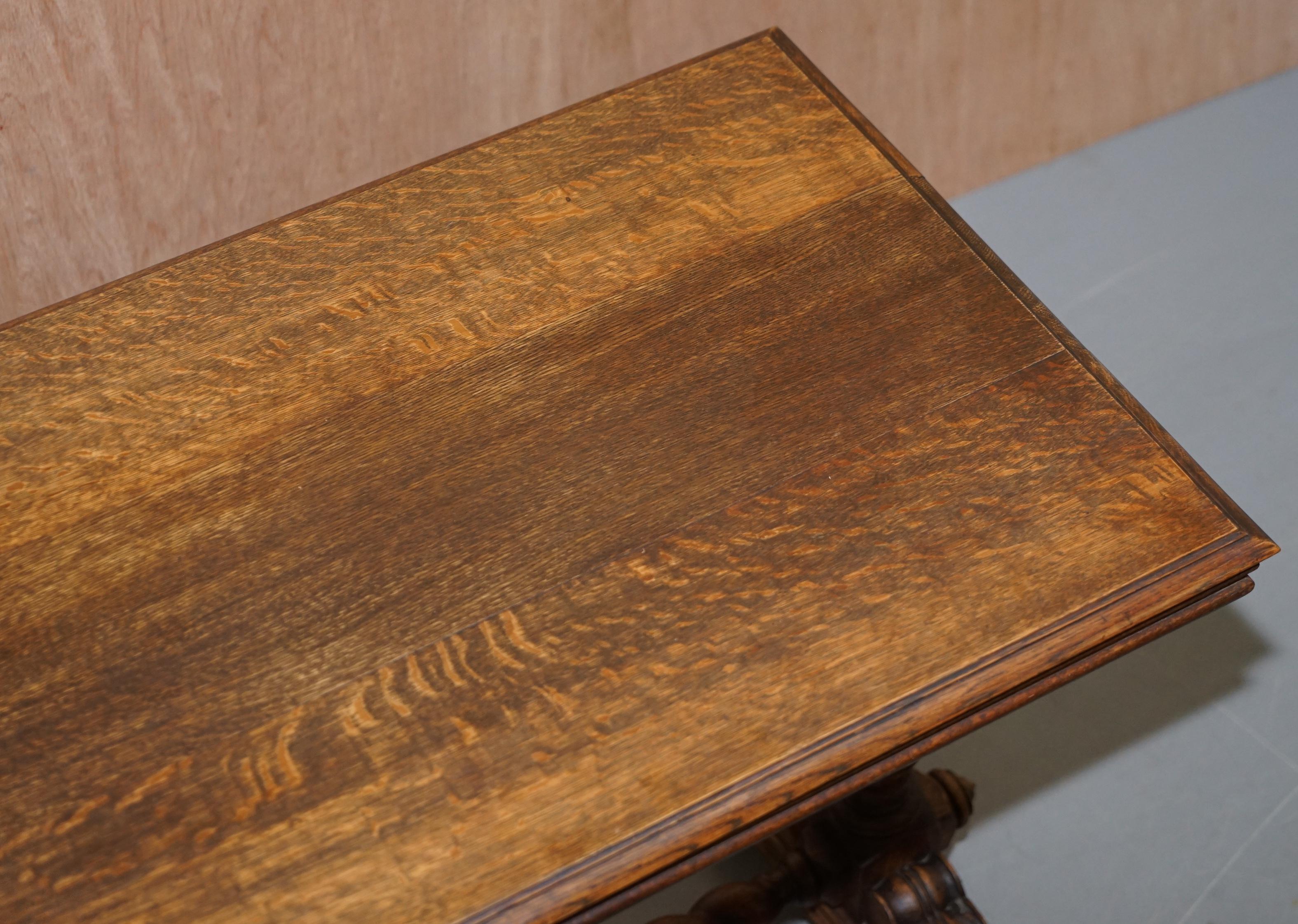 Belgian Dutch Hand Carved Solid Oak Side Table to Sit next to a Desk Part of Large Suite For Sale