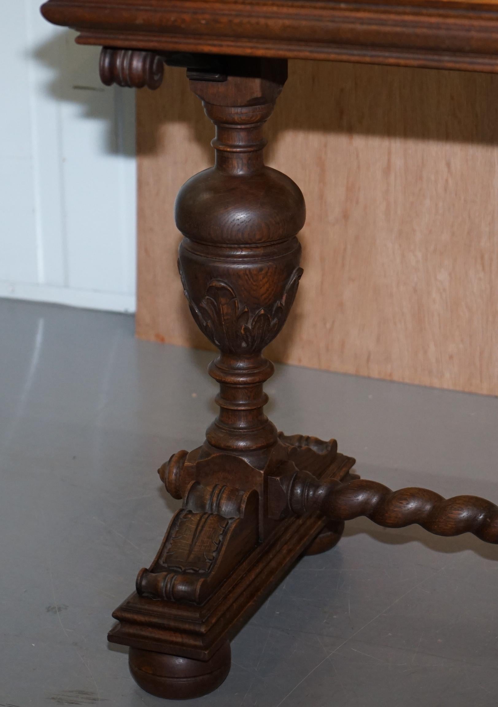 Hand-Crafted Dutch Hand Carved Solid Oak Side Table to Sit next to a Desk Part of Large Suite For Sale