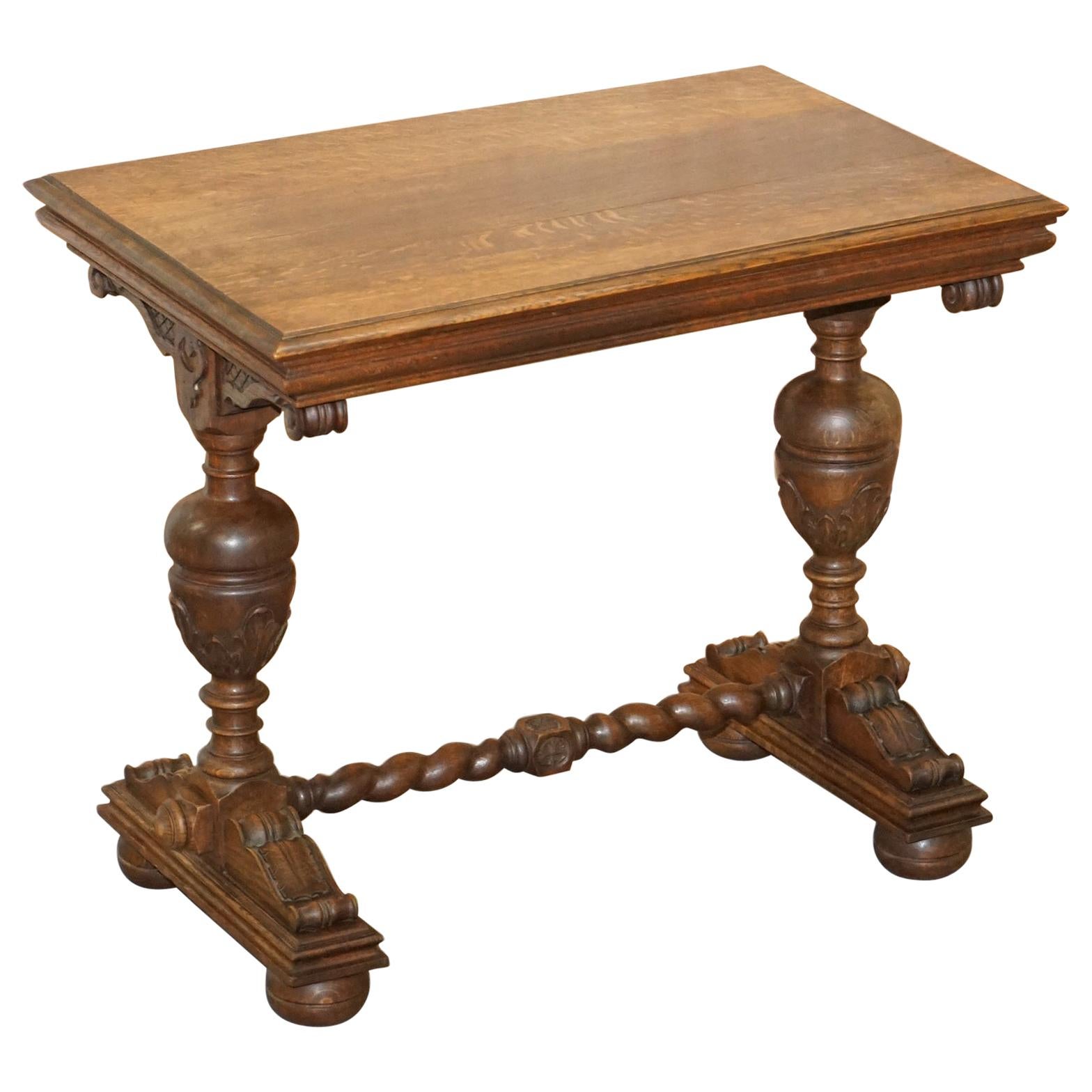 Dutch Hand Carved Solid Oak Side Table to Sit next to a Desk Part of Large Suite For Sale