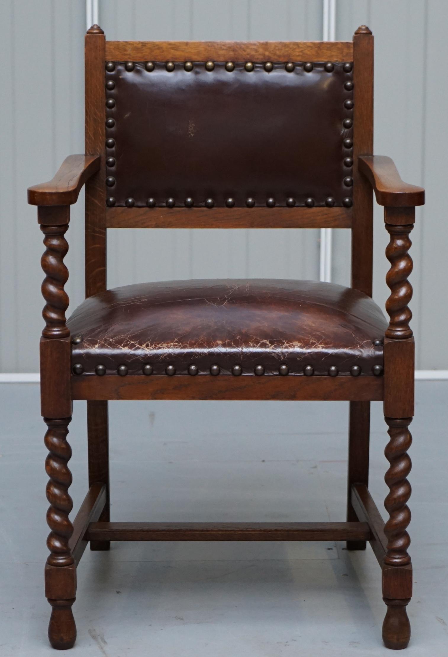 Dutch Hand Carved Solid Oak Twin Pedestal Double Sided Desk + Leather Armchair 8