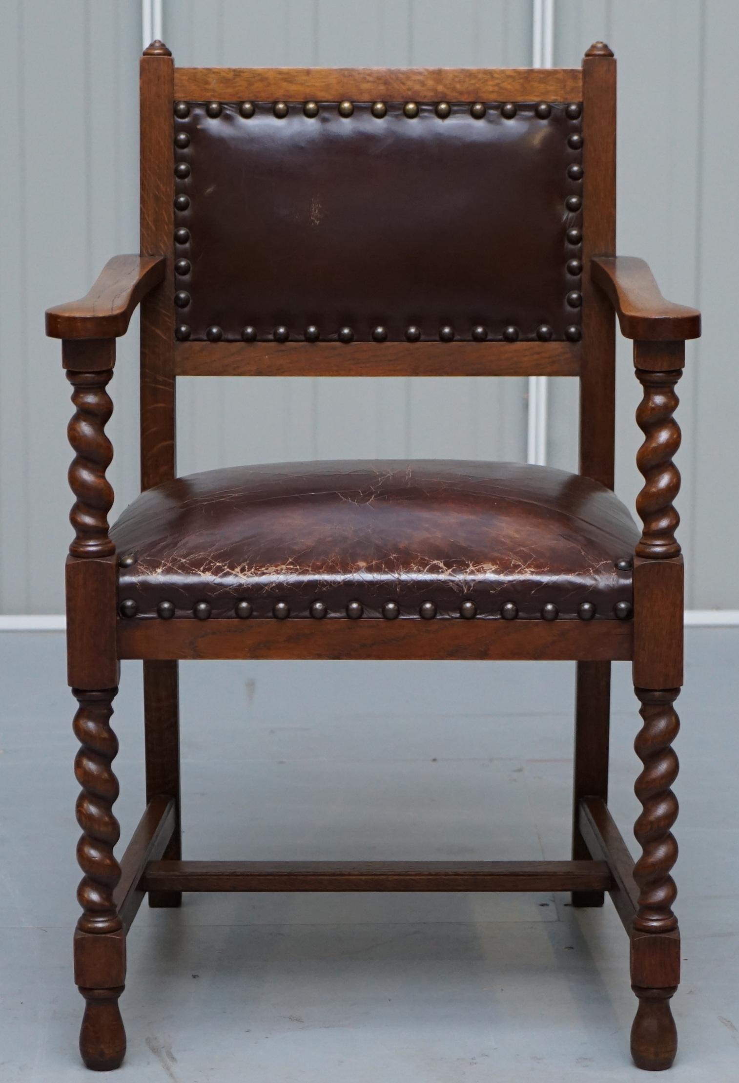 Dutch Hand Carved Solid Oak Twin Pedestal Double Sided Desk + Leather Armchair 9