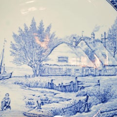 Dutch Hand Painted Boch Delft Platter Country Waterway Scene Blue/White