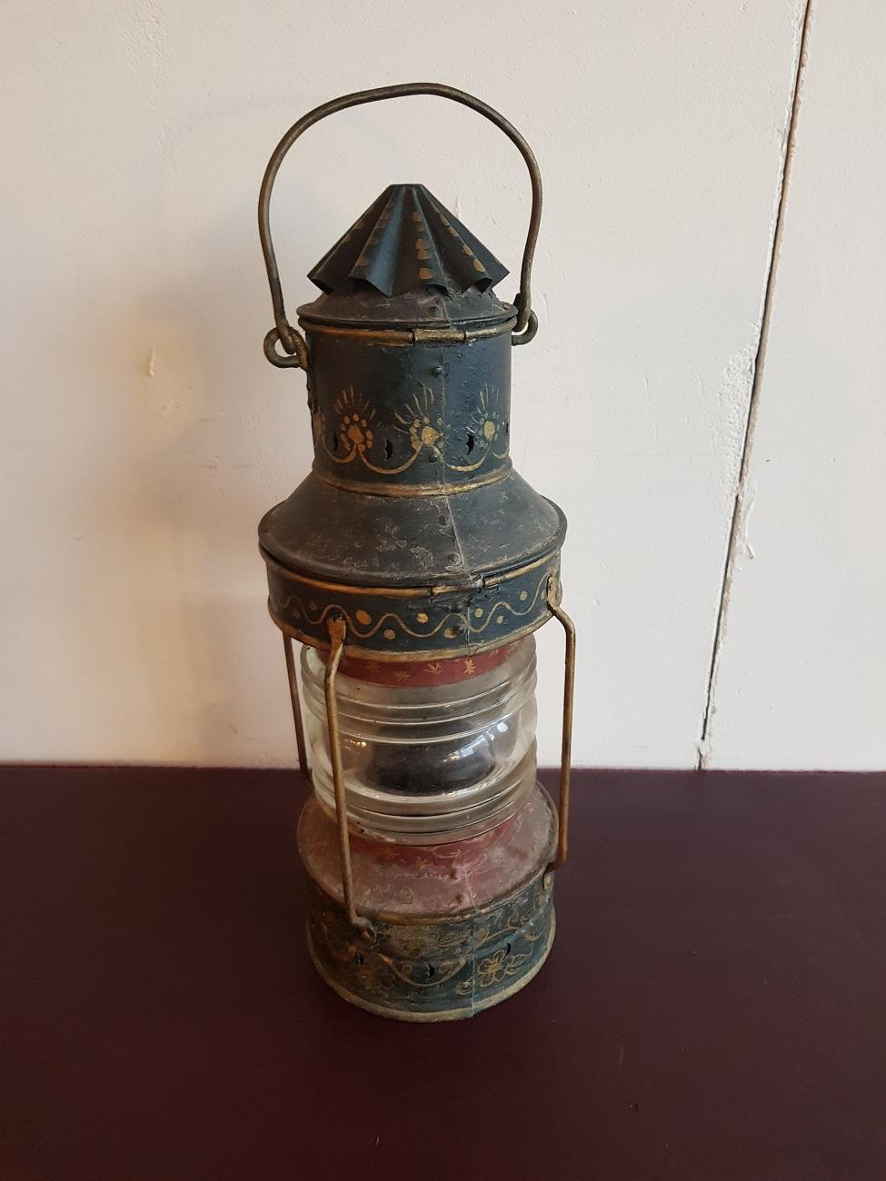 Hand-Painted Dutch Hand Painted Metal Anchor Light from circa 1900