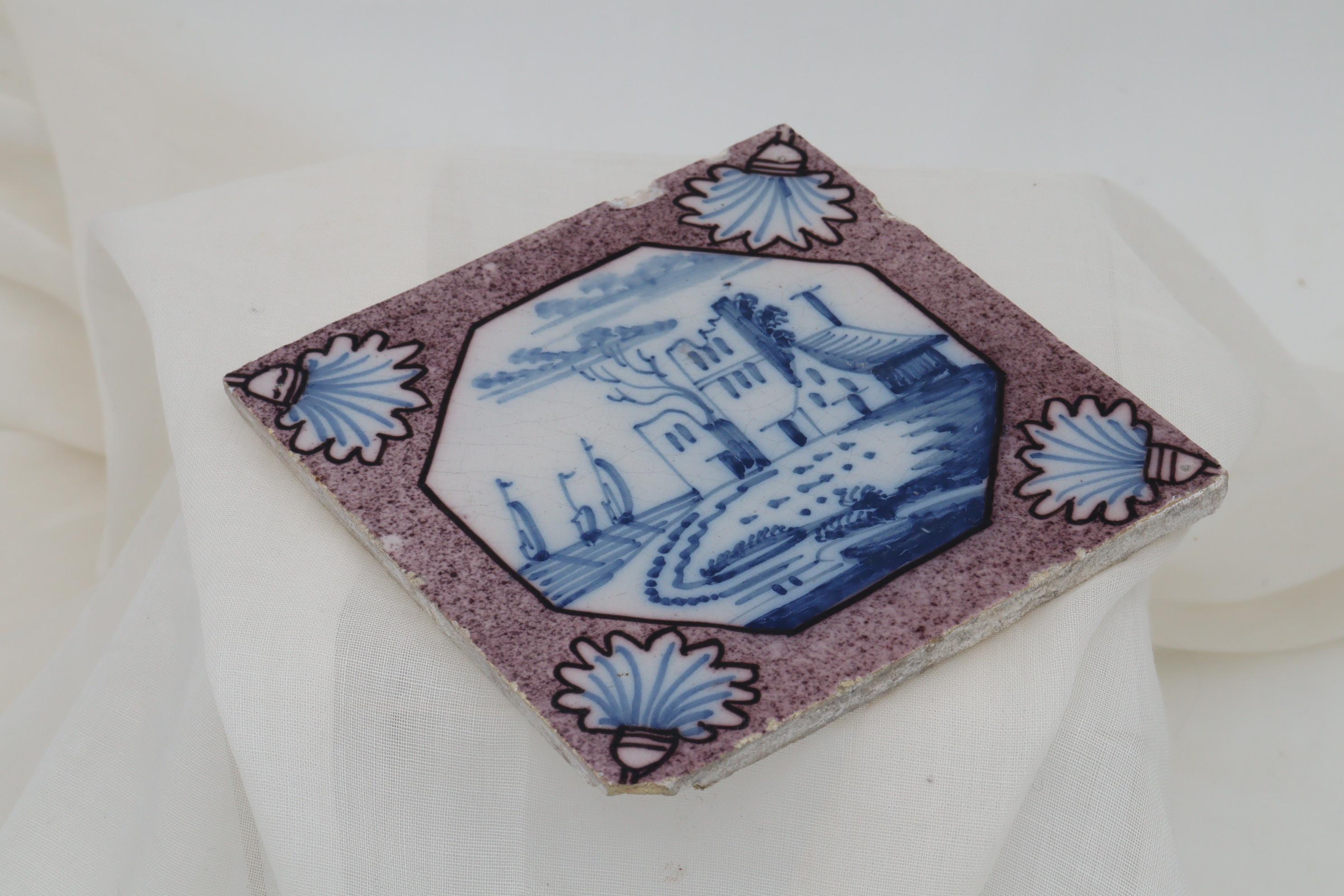 Baroque Dutch hand painted tile For Sale