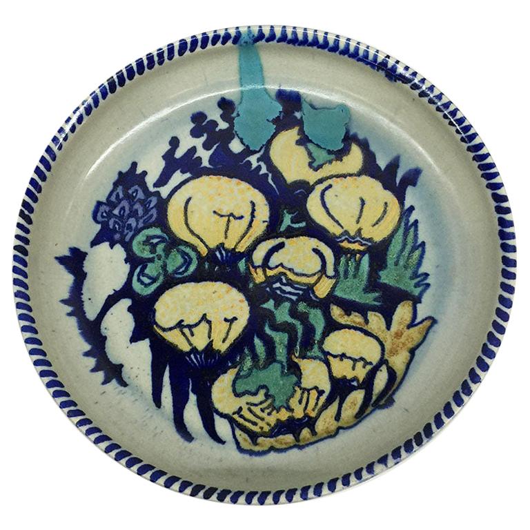 Art Decó, Plato holandés torneado a mano y pintado con forma de seta de C.J. Lanooy, 1925