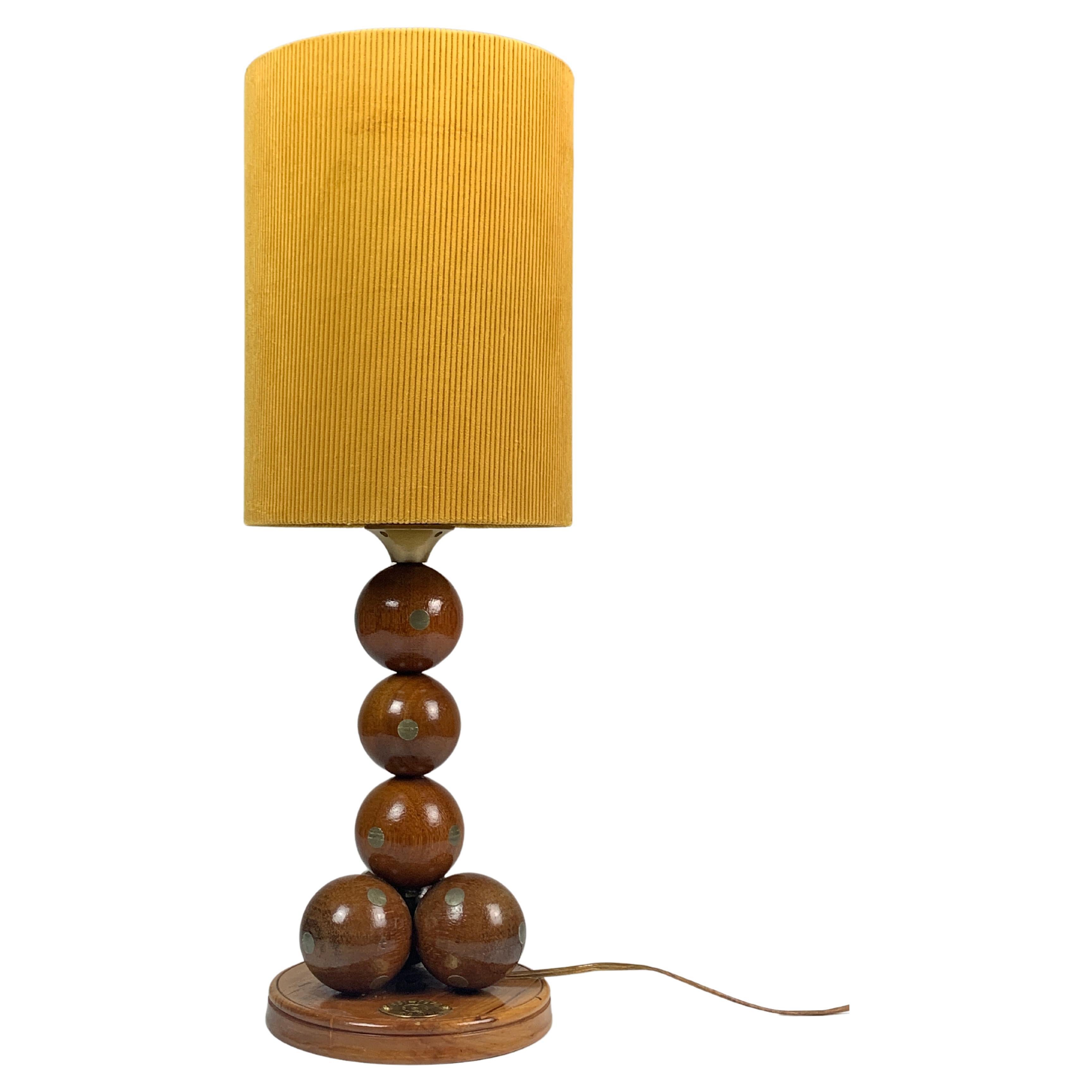 Dutch handcrafted commemorative wooden sphere ball table lamp, 1976