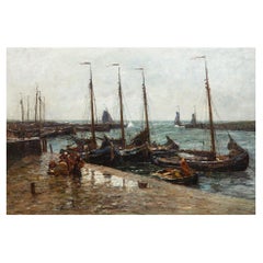 “Dutch Herring Fleet” Dockside Barbizon Painting by Robert Weir Allan R.S.A