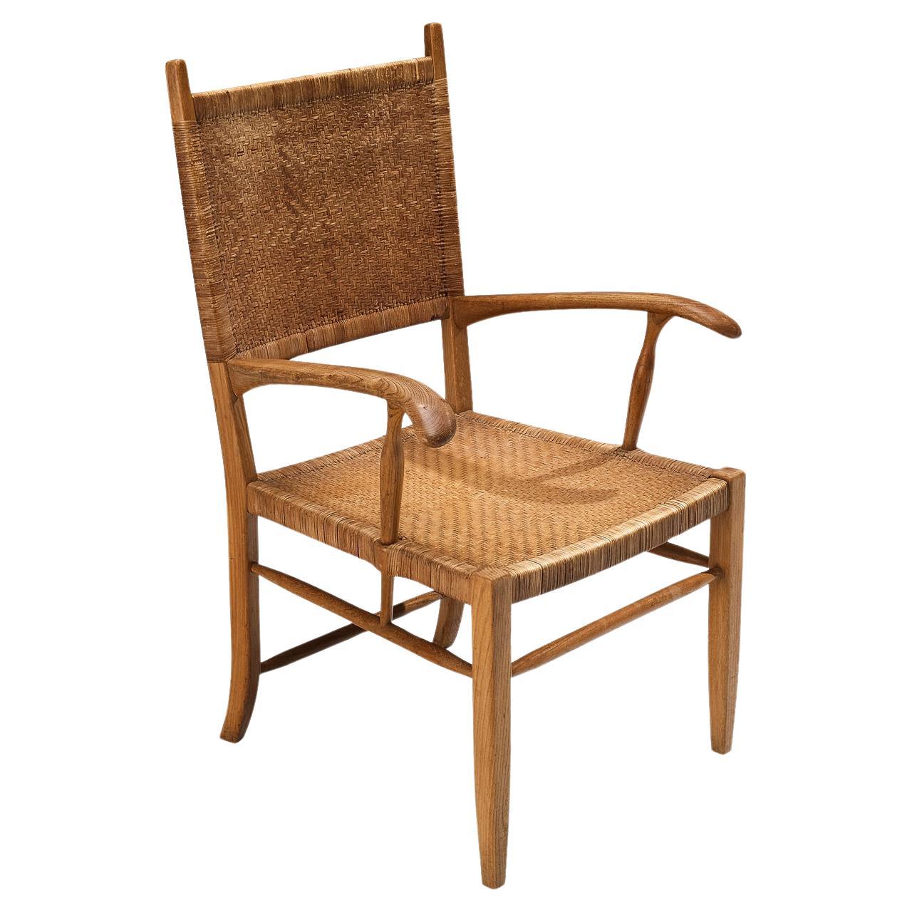 Dutch High Back Chair in Ash and Cane For Sale