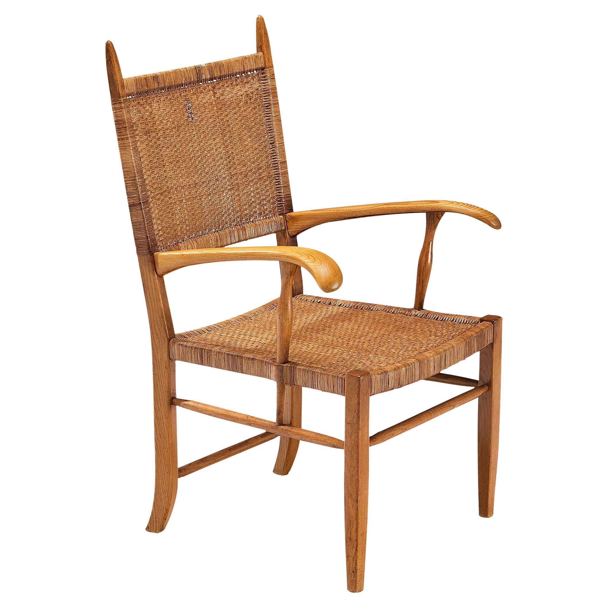 Dutch High Back Chair in Ash and Cane For Sale