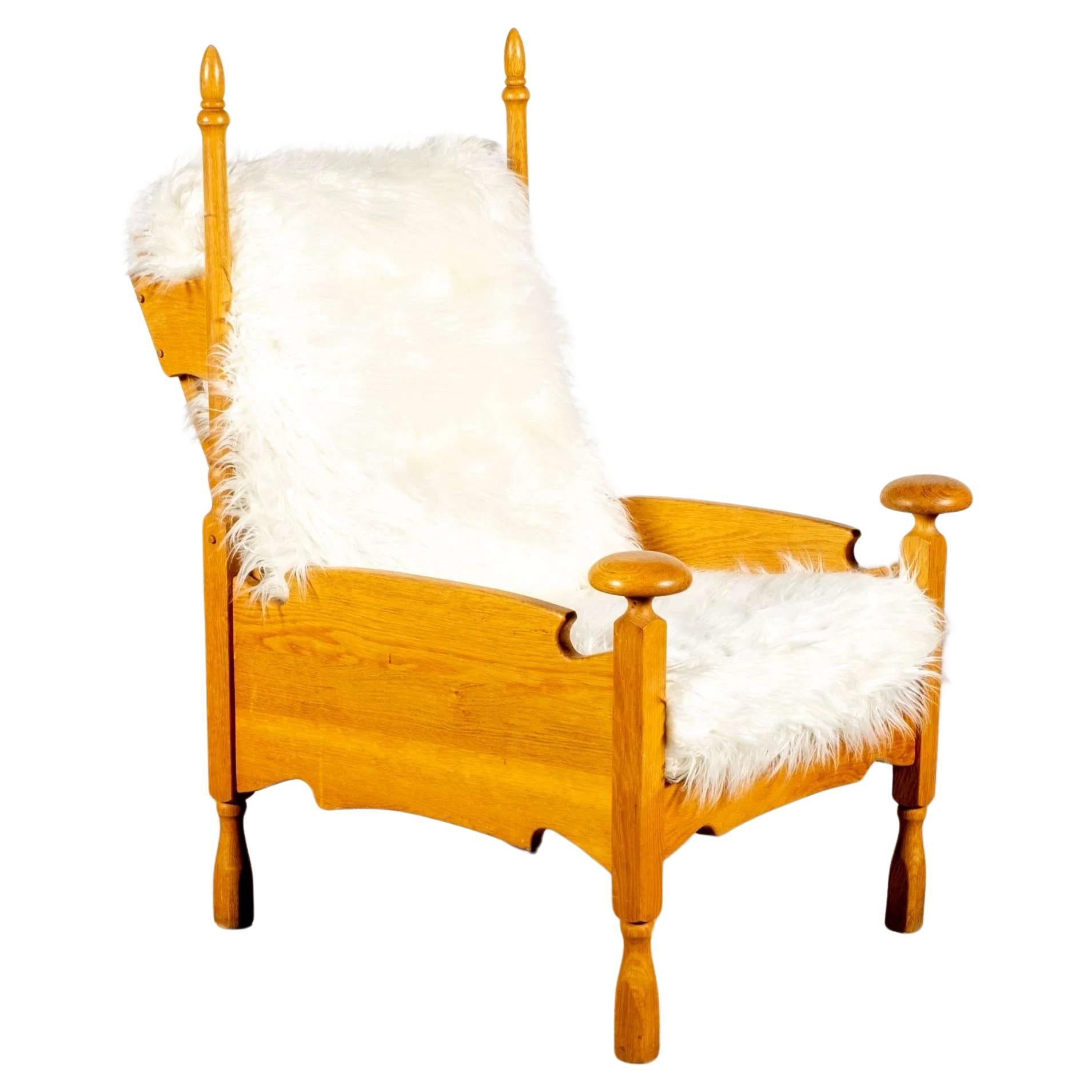 Dutch Highback Throne Chair, new Shearling Cushions For Sale