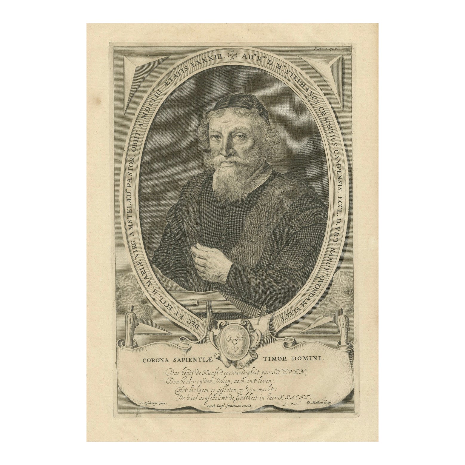 L'humaniste néerlandais A.I.C. - 17e s. Gravure de Matham d'après Spilberg en vente