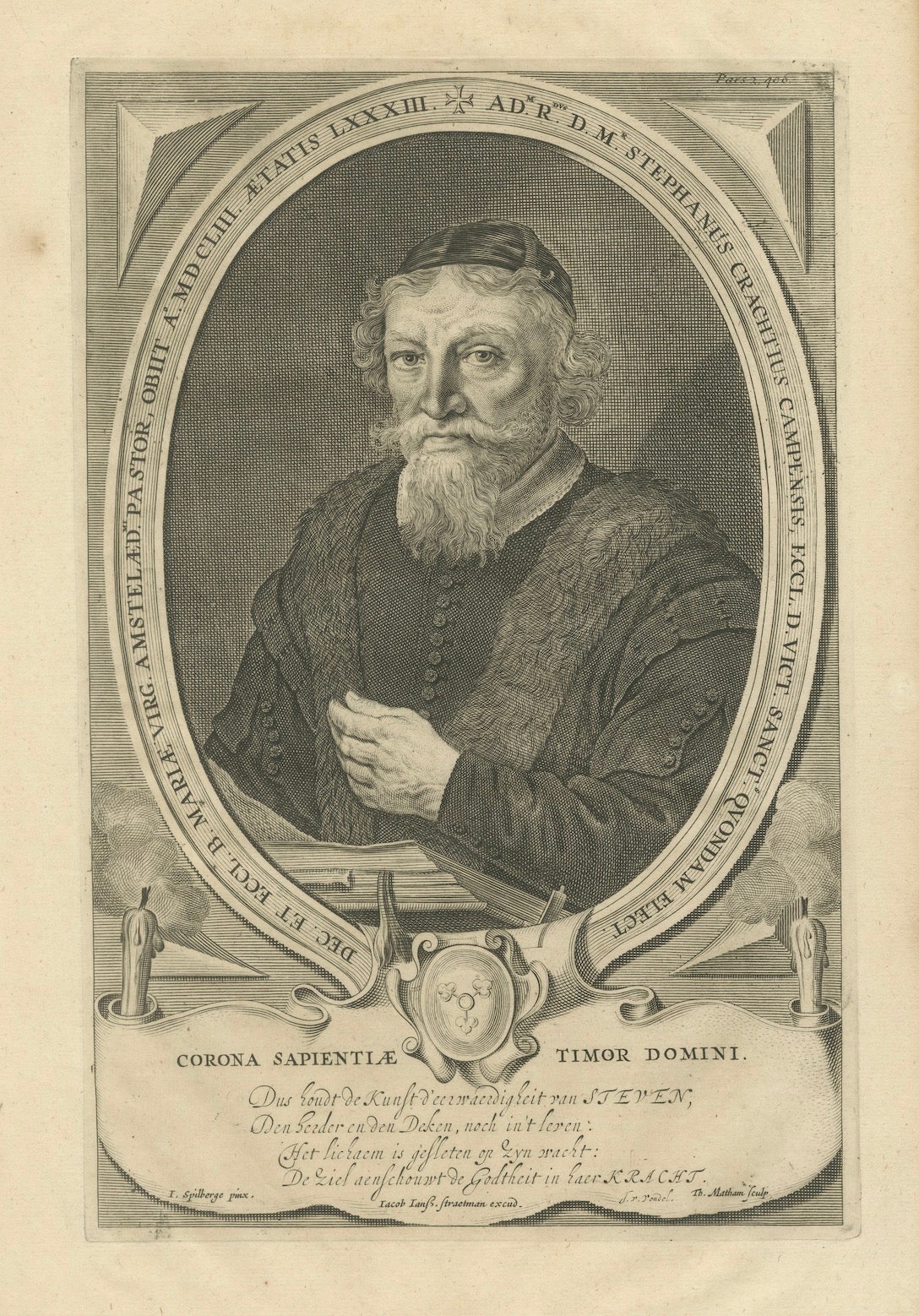 L'humaniste néerlandais A.I.C. - 17e s. Gravure de Matham d'après Spilberg en vente