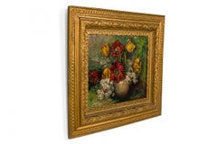 Dutch Hydrangea and Tulip Flora Still Life Oil Painting in an Ornate Giltwood Fr