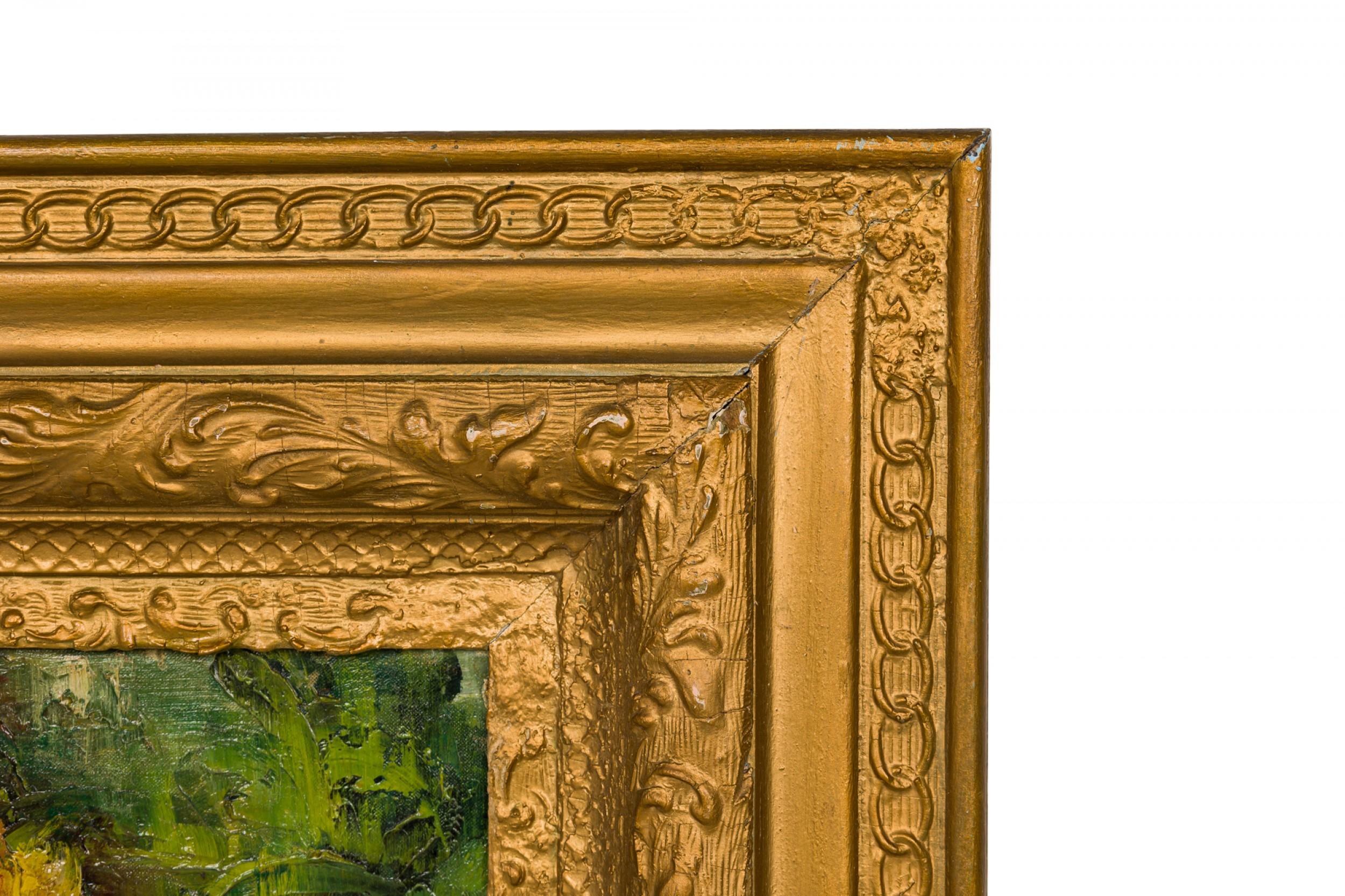 Dutch Hydrangea and Tulip Flora Still Life Oil Painting in an Ornate Giltwood Fr In Good Condition For Sale In Queens, NY