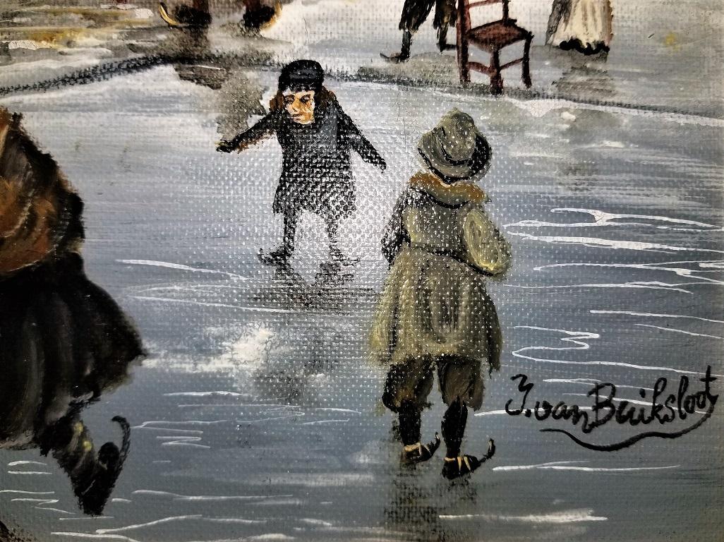 Arte popolare Pattinaggio su ghiaccio olandese Olio su tela di Van Buiksloot in vendita