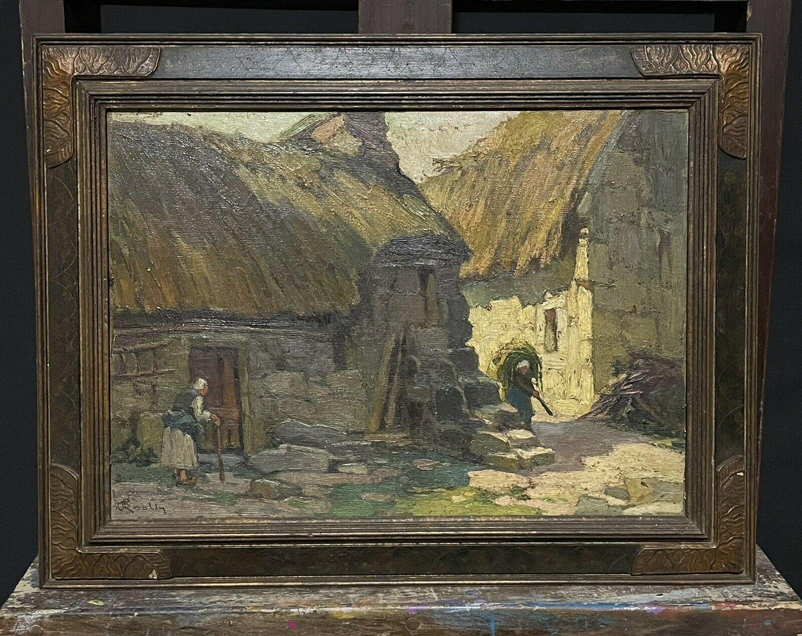 Anciennes figurines de ferme à l'huile néerlandaise de l'école de La Haye, signées d'impressionnistes - Painting de Dutch Impressionist