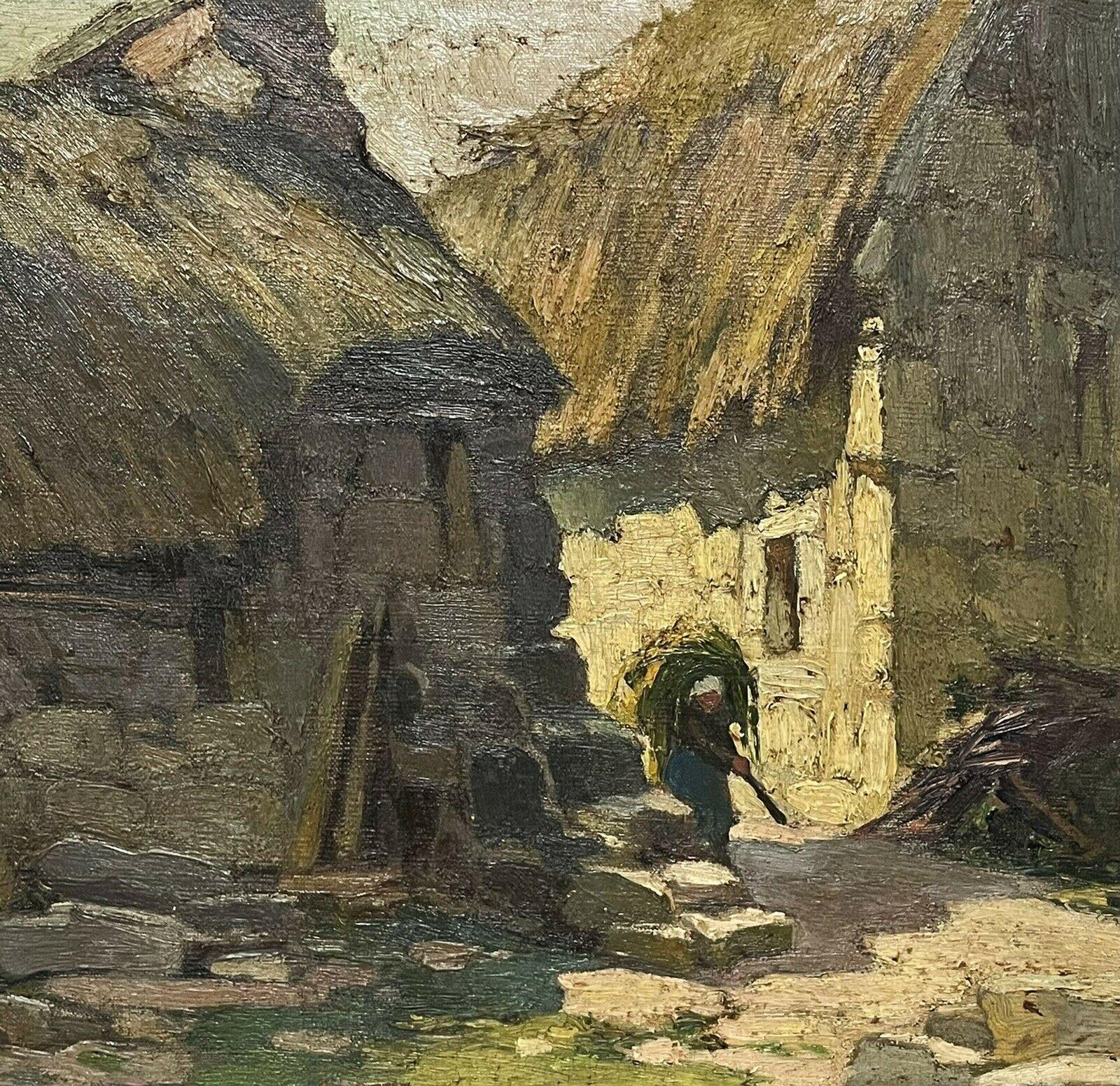 Anciennes figurines de ferme à l'huile néerlandaise de l'école de La Haye, signées d'impressionnistes - Gris Figurative Painting par Dutch Impressionist