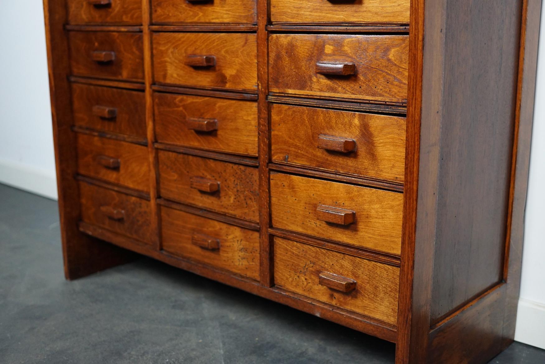 Dutch Industrial Beech and Mahogany Apothecary Cabinet, Mid-20th Century 10