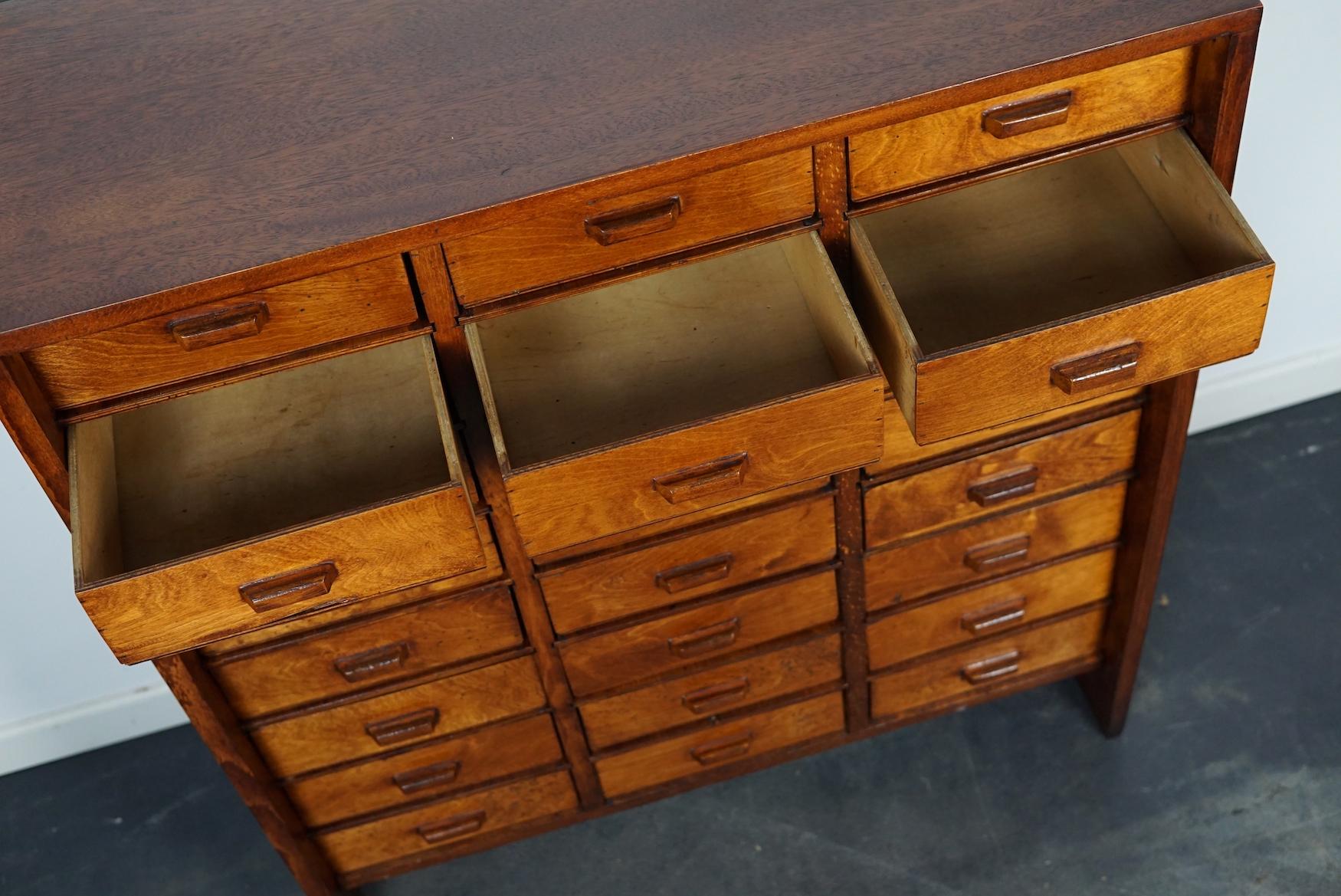 Dutch Industrial Beech and Mahogany Apothecary Cabinet, Mid-20th Century 14