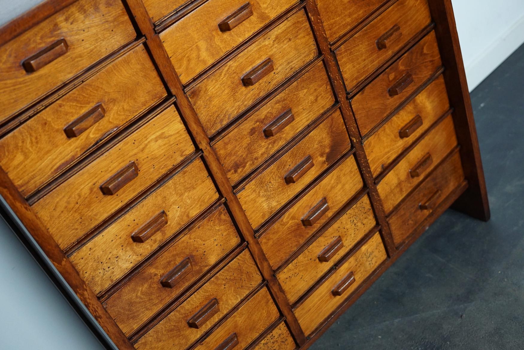 Dutch Industrial Beech and Mahogany Apothecary Cabinet, Mid-20th Century 1