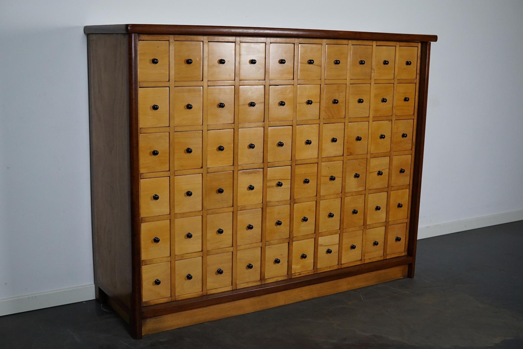 Dutch Industrial Beech and Oak Apothecary Cabinet, Mid-20th Century 5