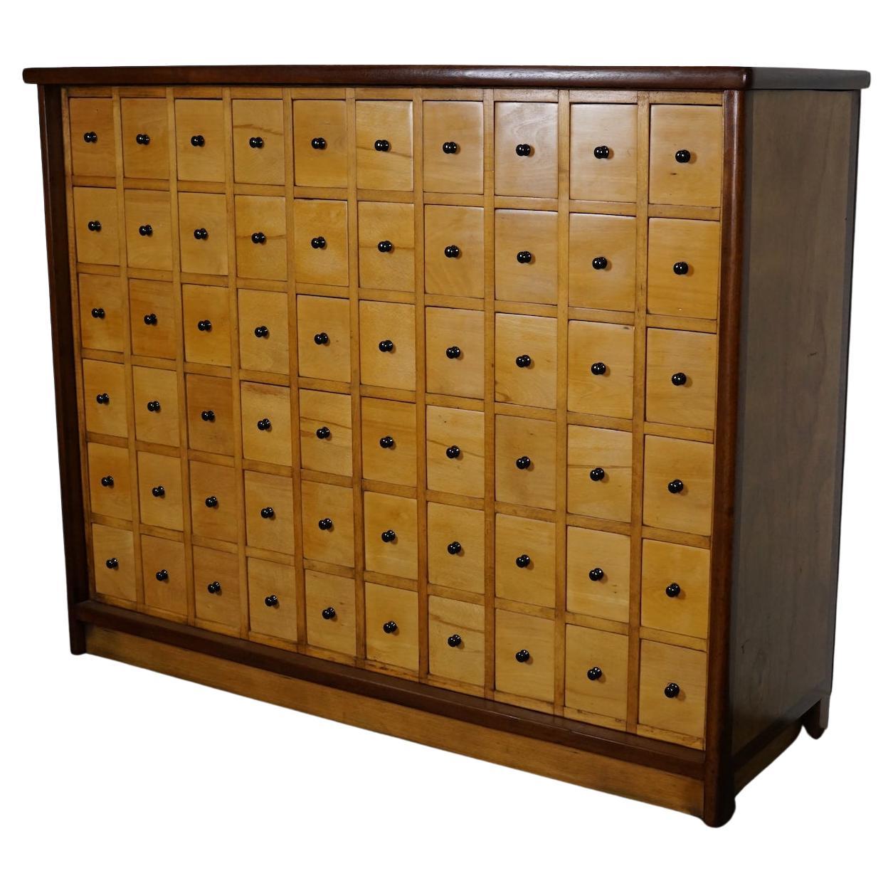 Dutch Industrial Beech and Oak Apothecary Cabinet, Mid-20th Century