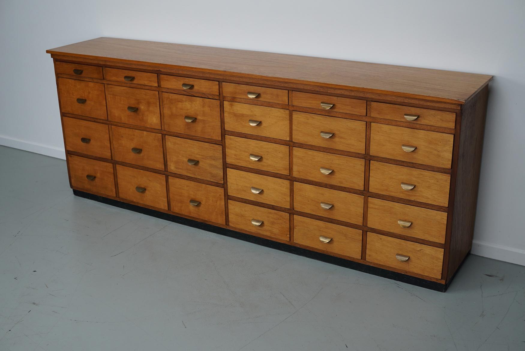  Dutch Industrial Beech Apothecary Cabinet, Mid-20th Century 11