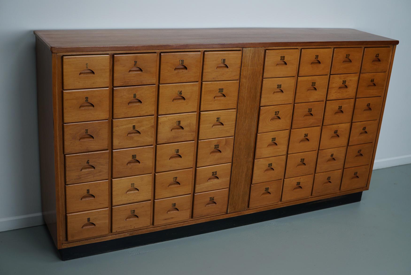 Dutch Industrial Beech Apothecary / School Cabinet, Mid-20th Century For Sale 5