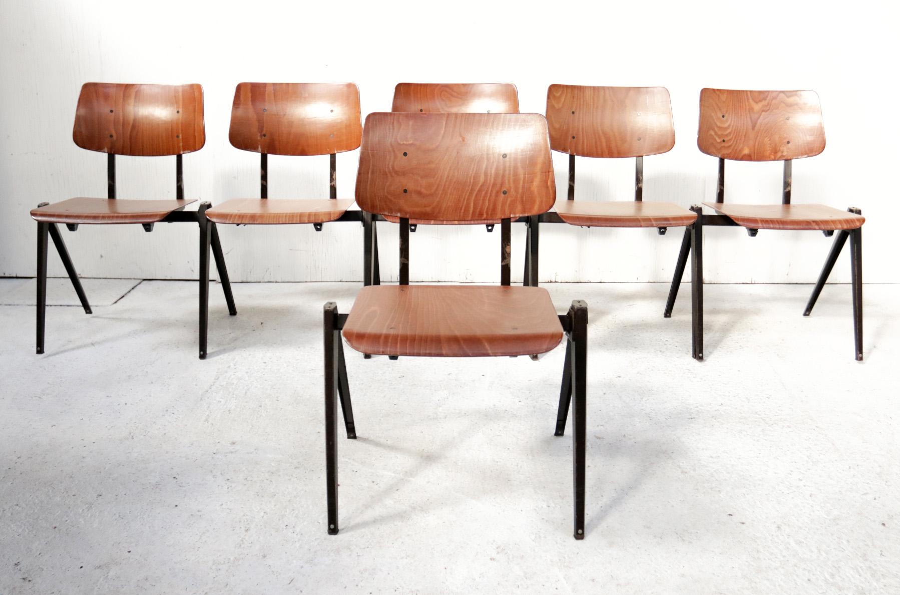 Dutch Industrial Design Prouve Style School Chairs S21 Compas Galvanitas For Sale 3